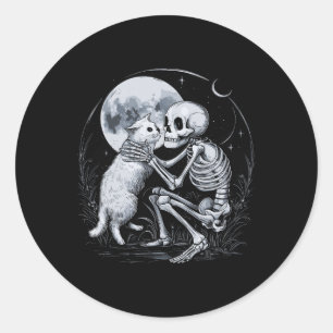 Skeleton Cat Skull Kattunge Cute Goth Halloween Co Runt Klistermärke