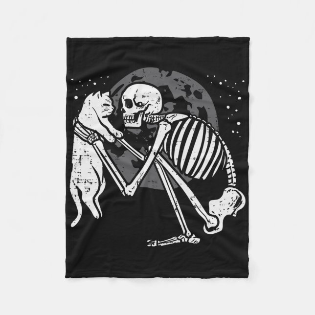 Skeleton Cat Skull Kattunge Cute Goth Halloween Ma Fleecefilt (Framsidan)