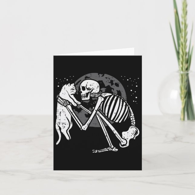 Skeleton Cat Skull Kattunge Cute Goth Halloween Ma Kort (Framsida)