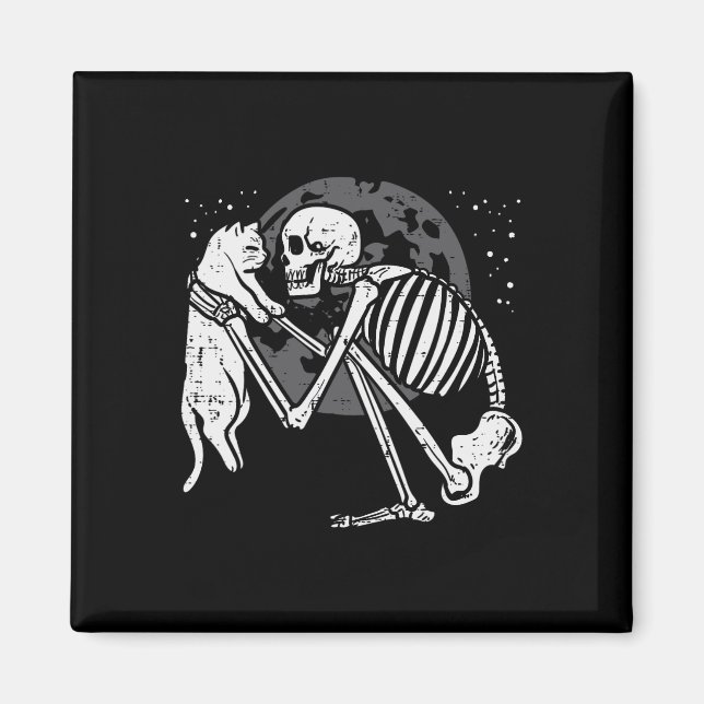 Skeleton Cat Skull Kattunge Cute Goth Halloween Ma Magnet (Framsidan)