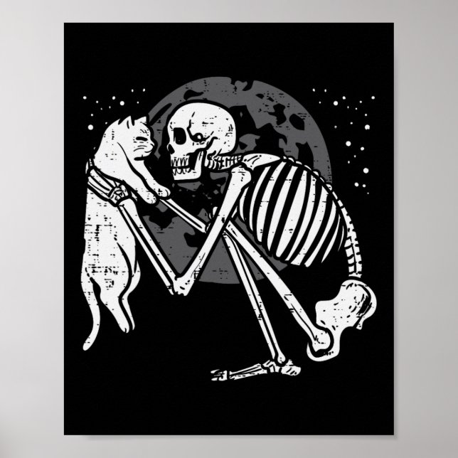 Skeleton Cat Skull Kattunge Cute Goth Halloween Ma Poster (Framsidan)