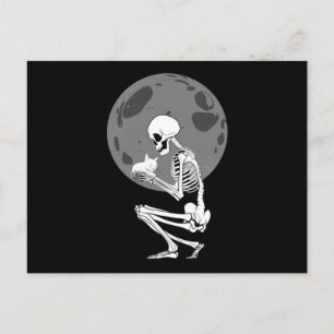 Skeleton Cat Skull Kattunge Cute Goth Halloween Vykort