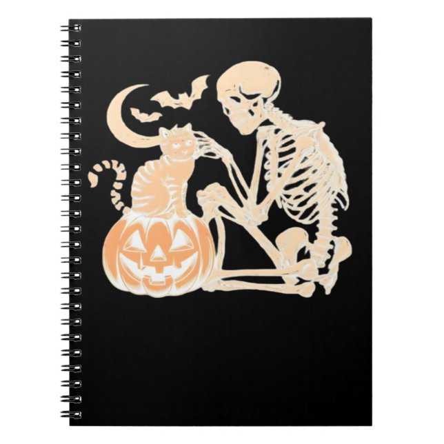 Skeleton Cat Skull kattunge Cute Halloween Design  Anteckningsbok (Framsidan)