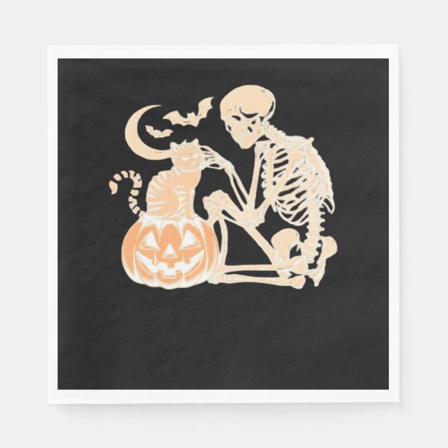 Skeleton Cat Skull kattunge Cute Halloween Design  Pappersservett (Framsidan)