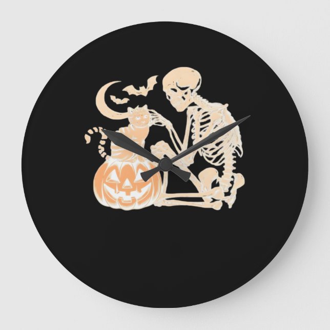 Skeleton Cat Skull kattunge Cute Halloween Design  Stor Klocka (Framsida)