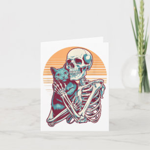 Skeleton Cat Skull Kattunge Vintage Halloween Mana Kort