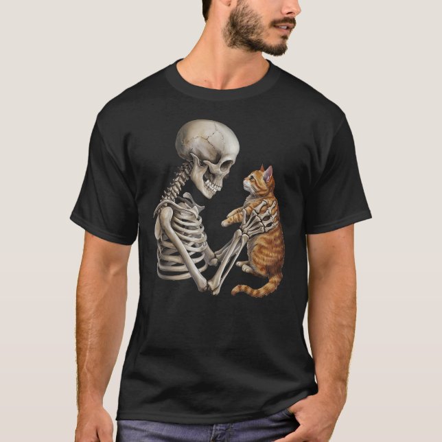 Skeleton Cat Skull Kitty Cute Goth Adult Halloween T Shirt (Framsida)