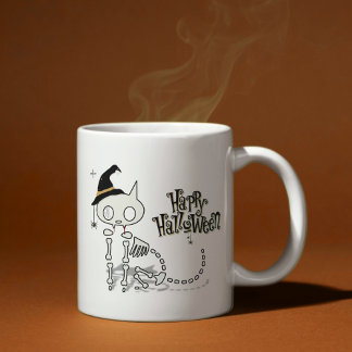 Skeleton Cat & Spooky Spiders Halloween Kaffemugg