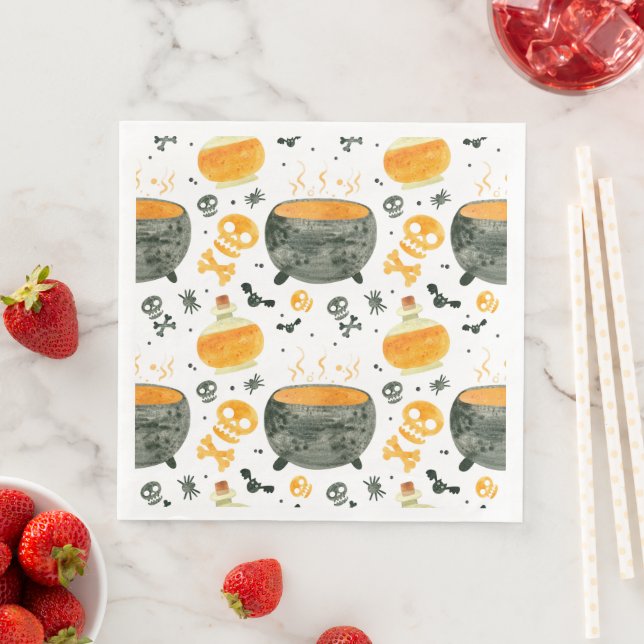 Skeleton & Cauldron Spooky Halloween fest Napkin Pappersservett (Insitu)