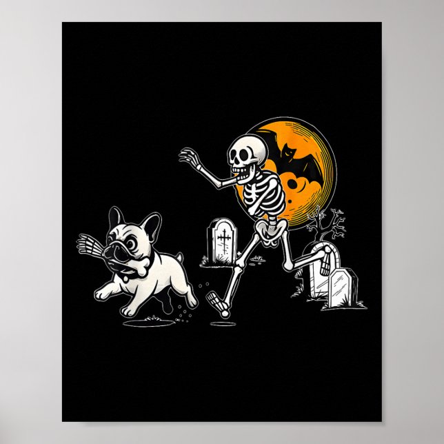 Skeleton Chasing French Bulldog Halloween Dog Mom  Poster (Framsidan)