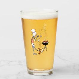 Skeleton Chef Grilling BBQ och Hund Gnawing på Bon Glaskopp