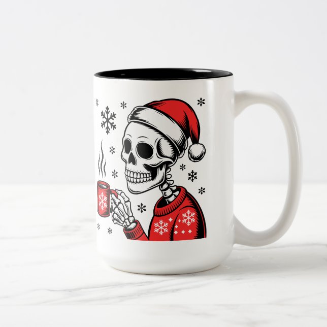 Skeleton Christmas Coffee Funny Holiday Design Två-Tonad Mugg (Höger)