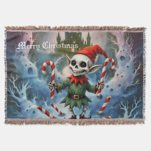 Skeleton Christmas Elf – Creepy Cute Dark Holiday  Filt (Framsidan)
