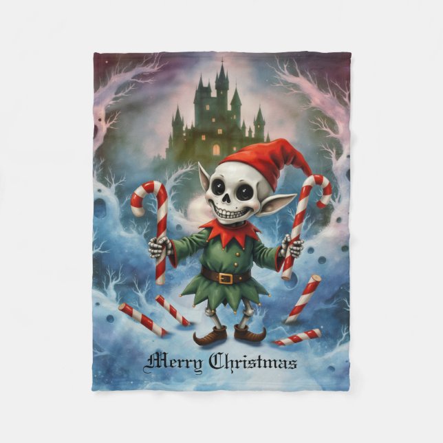 Skeleton Christmas Elf – Creepy Cute Dark Holiday  Fleecefilt (Framsidan)