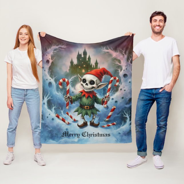 Skeleton Christmas Elf – Creepy Cute Dark Holiday  Fleecefilt (På plats)