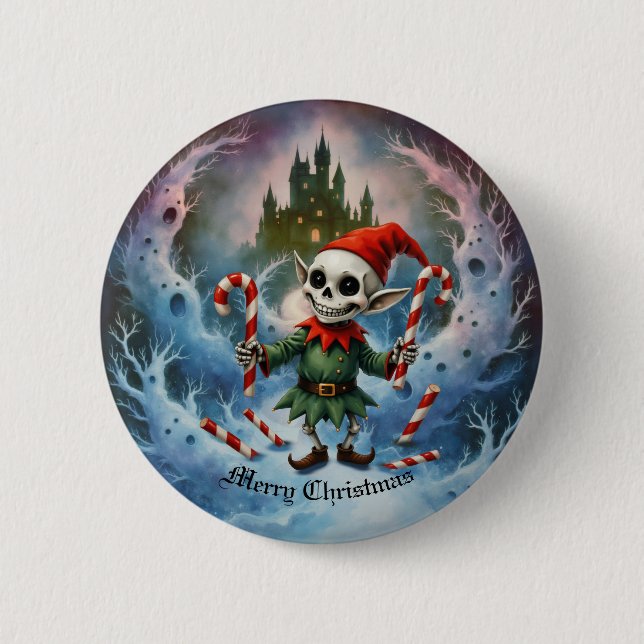 Skeleton Christmas Elf – Creepy Cute Dark Holiday  Knapp (Framsida)