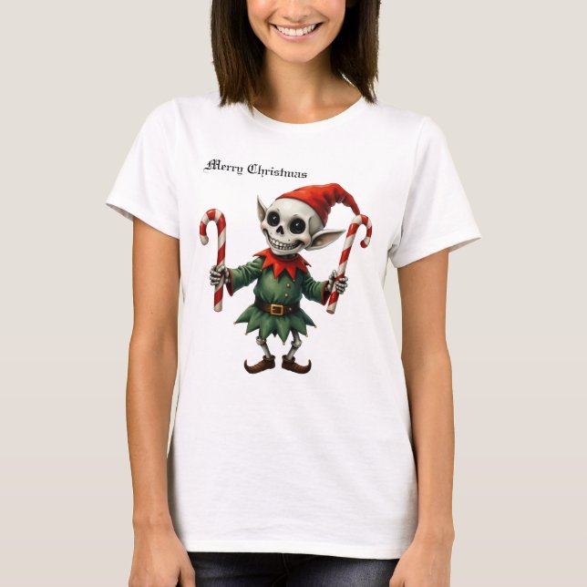 Skeleton Christmas Elf – Creepy Cute Dark Holiday  T Shirt (Framsida)