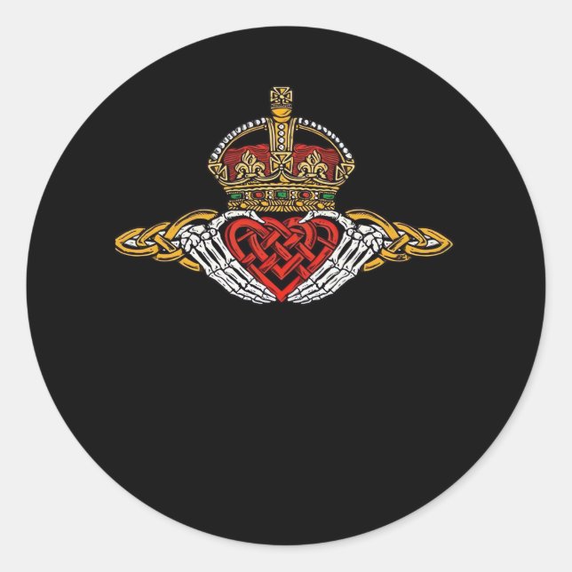 Skeleton Claddagh Färg Runt Klistermärke (Framsida)