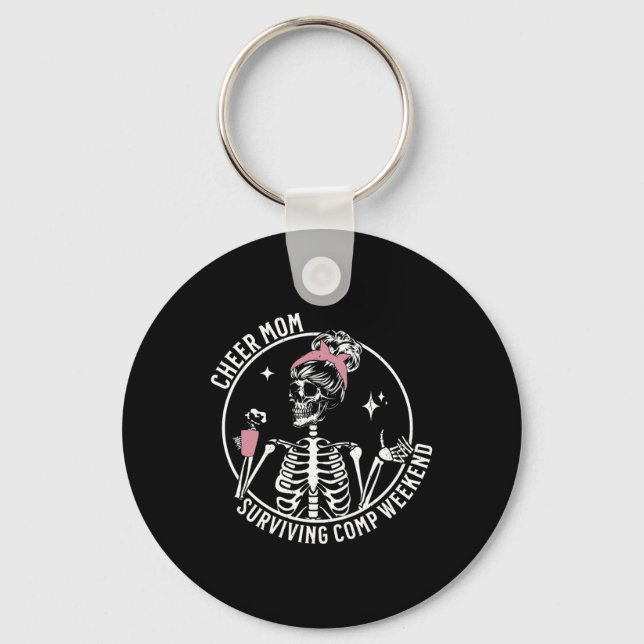 Skeleton Coffee Cheer Mamma Överlevande Comp Helg  Nyckelring (Framsida)