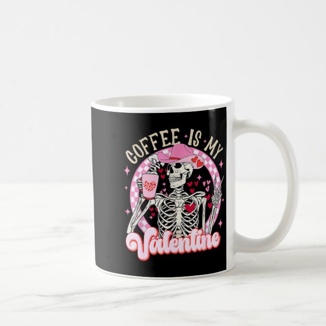 Skeleton Coffee Is My Valentine Funny Valentines D Kaffemugg (Höger)