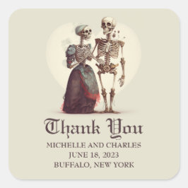 Skeleton Couple Bröllop Tack Fyrkantigt Klistermärke