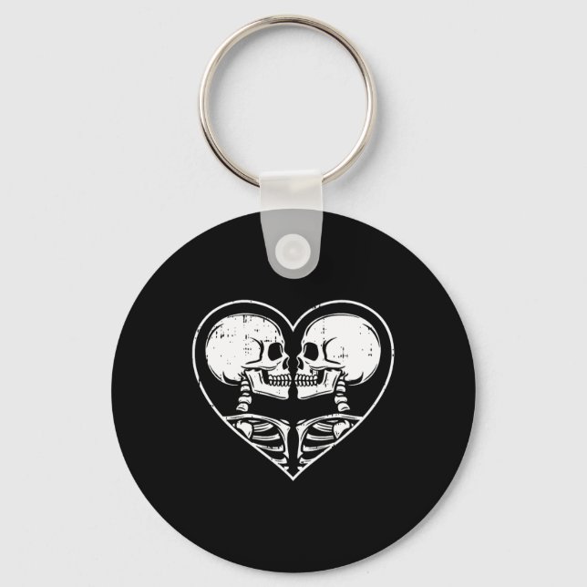 Skeleton Couple Heart Halloween Spooky Bones Skull Nyckelring (Framsida)