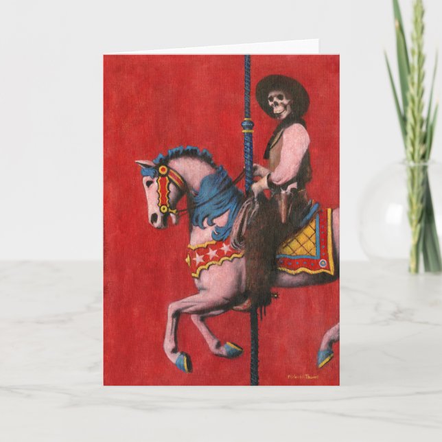 Skeleton Cowboy Carousel Greeting Card Tack Kort (Framsida)