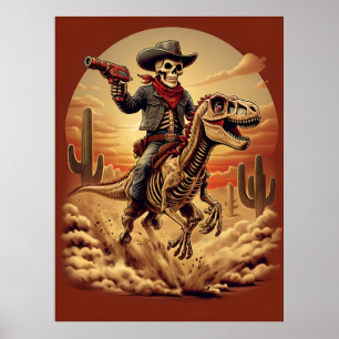 Skeleton Cowboy Riding Dinosaur Poster - Sci-Fi we