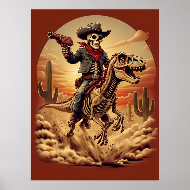 Skeleton Cowboy Riding Dinosaur Poster - Sci-Fi we (Framsidan)
