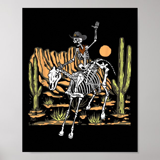Skeleton Cowboy Riding Horse Halloween Rider Costu Poster (Framsidan)