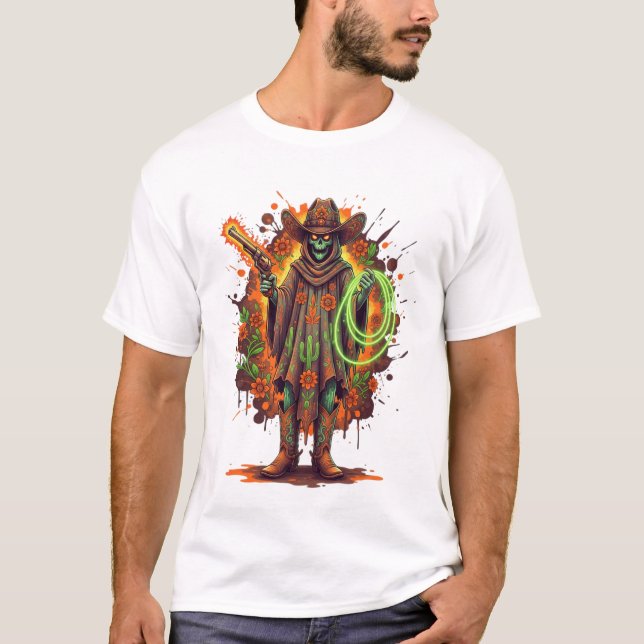 Skeleton Cowboy Western Halloween Shirt T (Framsida)