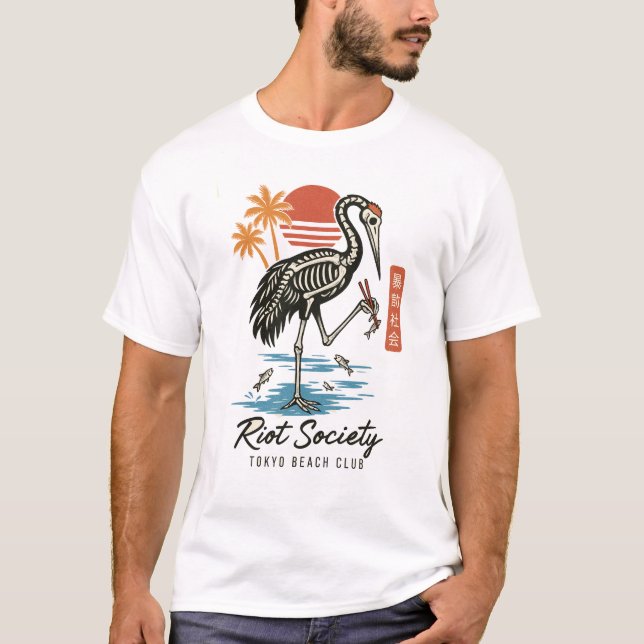 Skeleton Crane Tokyo Retro T Shirt (Framsida)