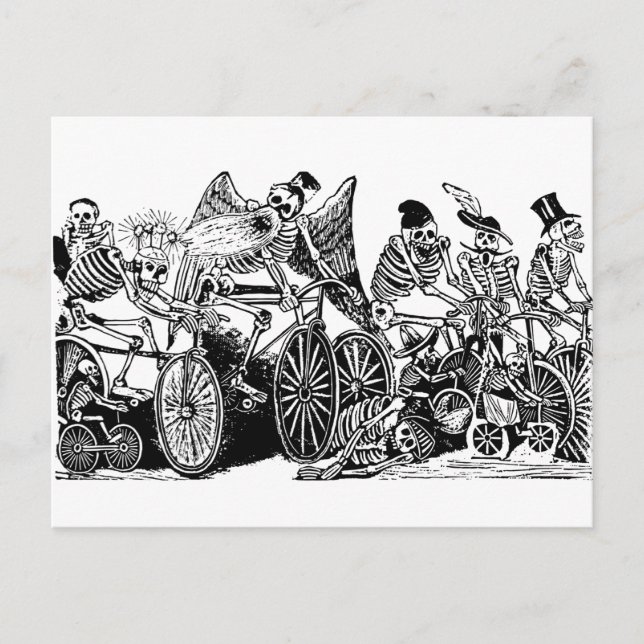 Skeleton Cyclists av José Guadalupe Posada Vykort (Framsida)