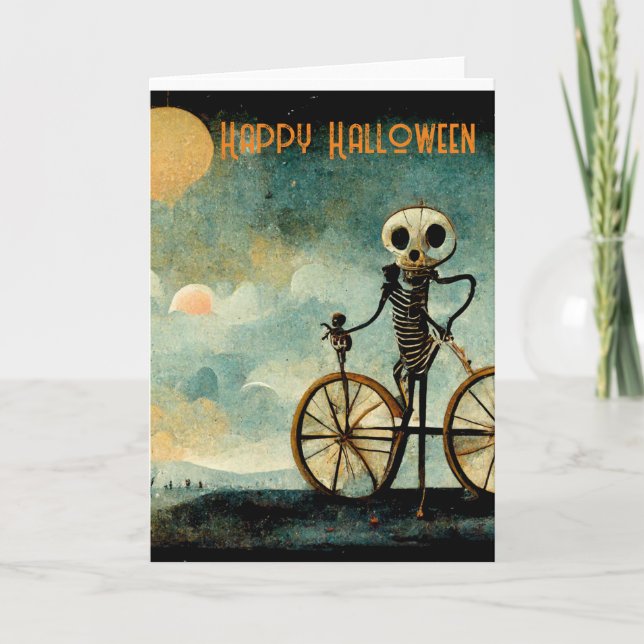 Skeleton-cykel för hälsningskort för happy hallowe helgkort (Framsida)