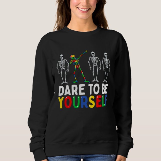 Skeleton Dabbing Dare To Be Yourself  Autism T Shirt (Framsida)