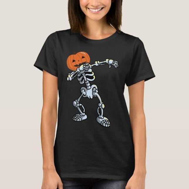 Skeleton Dabbing Pose Jack O'Lantern Pumpkin Hall T Shirt (Framsida)