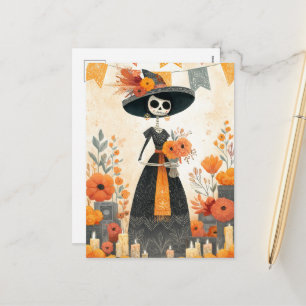 Skeleton Dam La Catrina Day of the dead Helg Vykort