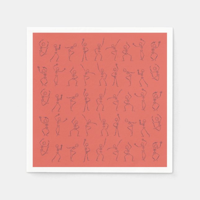 Skeleton Dance Halloween napkins - orange Pappersservett (Framsidan)