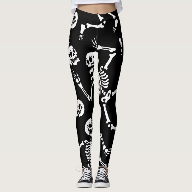 Skeleton Dance Party: Halloween, sömlös Leggings (Framsida)