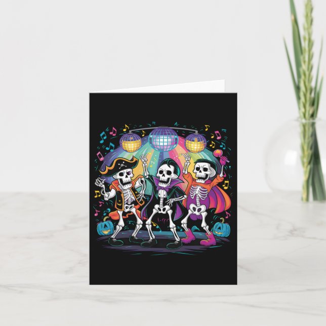 Skeleton Dance Party Spooky Halloween Firande Kort (Framsida)