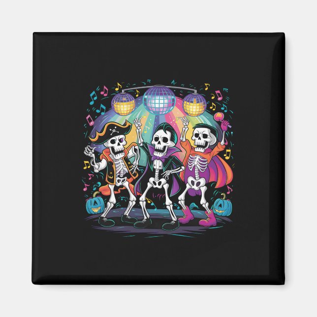 Skeleton Dance Party Spooky Halloween Firande Magnet (Framsidan)