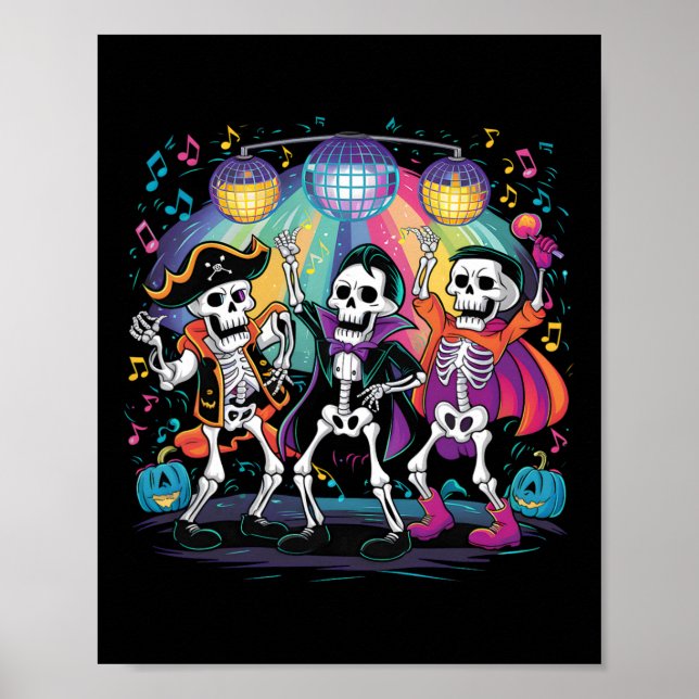 Skeleton Dance Party Spooky Halloween Firande Poster (Framsidan)