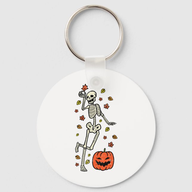 Skeleton Dance Pumpkin Halloween Costume Fall Mana Nyckelring (Framsida)