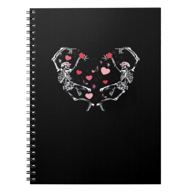Skeleton Dancing Heart Valentines Day Gift Skull Anteckningsbok (Framsidan)