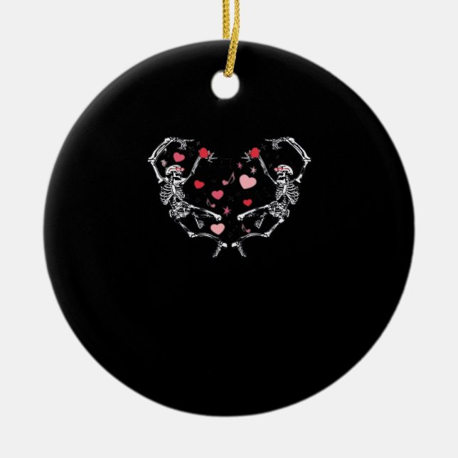 Skeleton Dancing Heart Valentines Day Gift Skull Julgransprydnad Keramik (Framsidan)
