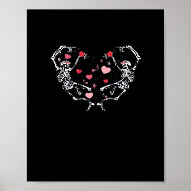 Skeleton Dancing Heart Valentines Day Gift Skull Poster (Framsidan)