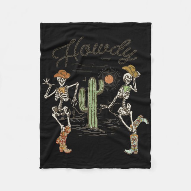 Skeleton Dancing Howdy Skeleton CowboyBoots Hat Fleecefilt (Framsidan)