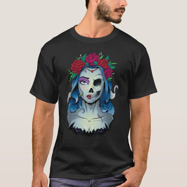 Skeleton Dead Bride Halloween Costume Odöda La Ca T Shirt (Framsida)