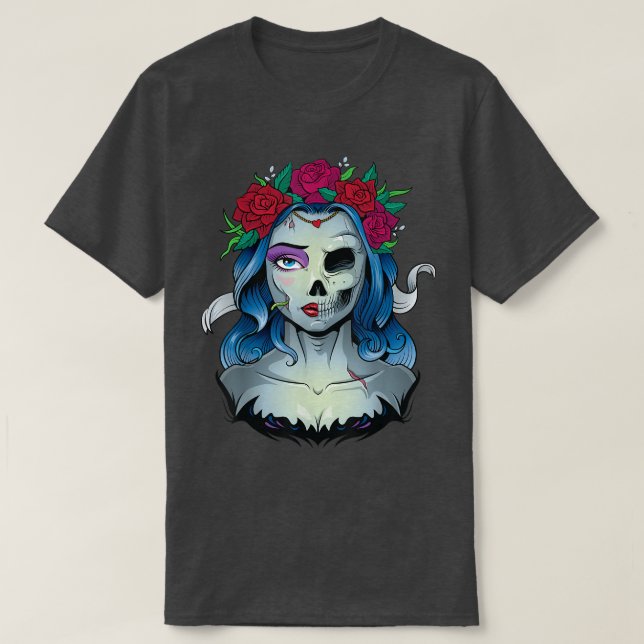 Skeleton Dead Bride Halloween Costume Odöda La Ca T Shirt (Design framsida)