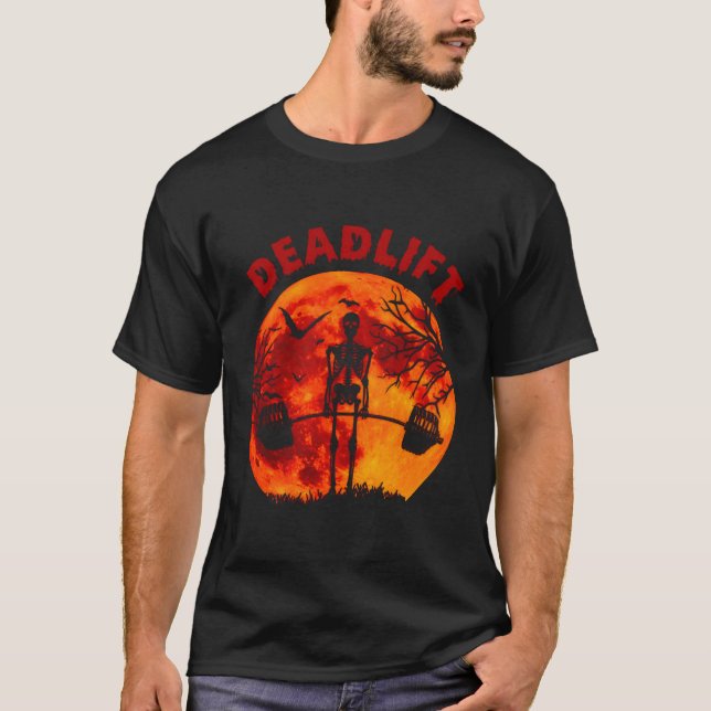Skeleton Deadlift Workout Halloween Weight Lyft T Shirt (Framsida)
